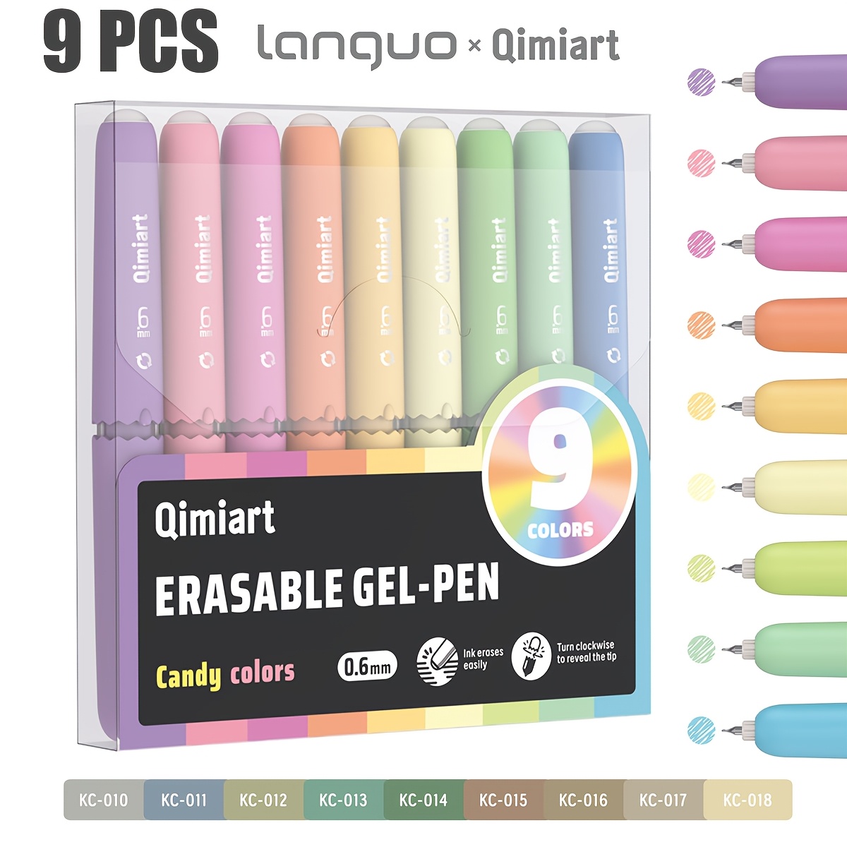 TEMU Languo 9pcs Set Of Erasable Gel Pens, Featuring A 0.6mm Tip And A Egg-shaped Design, Perfect For Sketching, Doodling, Writing, Projects, School
