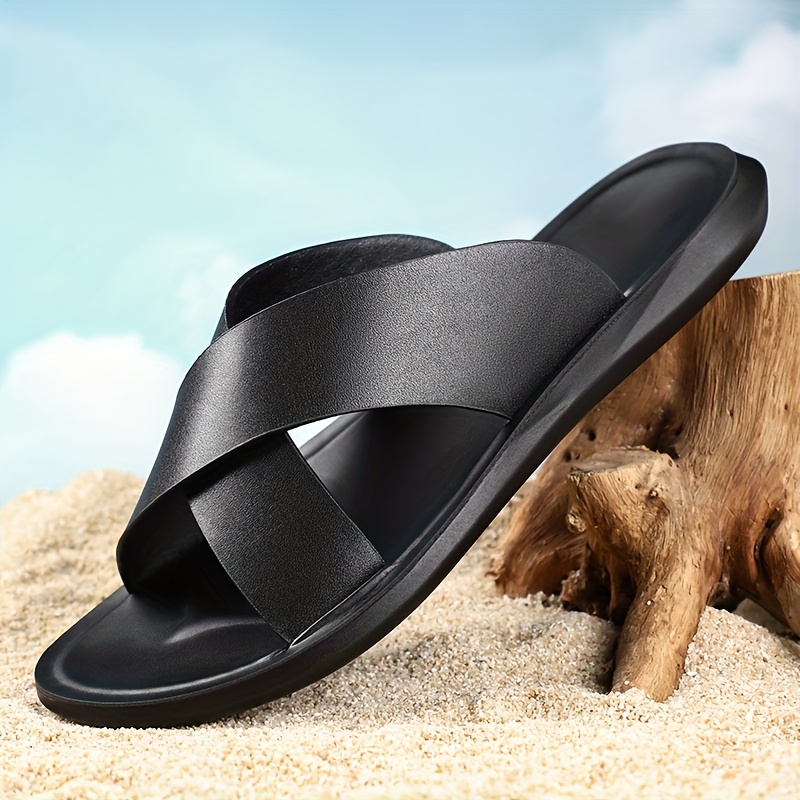 mens minimalist slip sandals black synthetic pu cushioned - Temu display picture 1