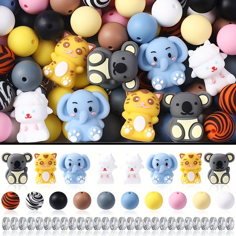 

119pcs 3d Animal Silicone Bead Set For Diy Crafts - Pens, Jewelry, Necklaces, Bracelets & Keychains, Animal, Bead Set