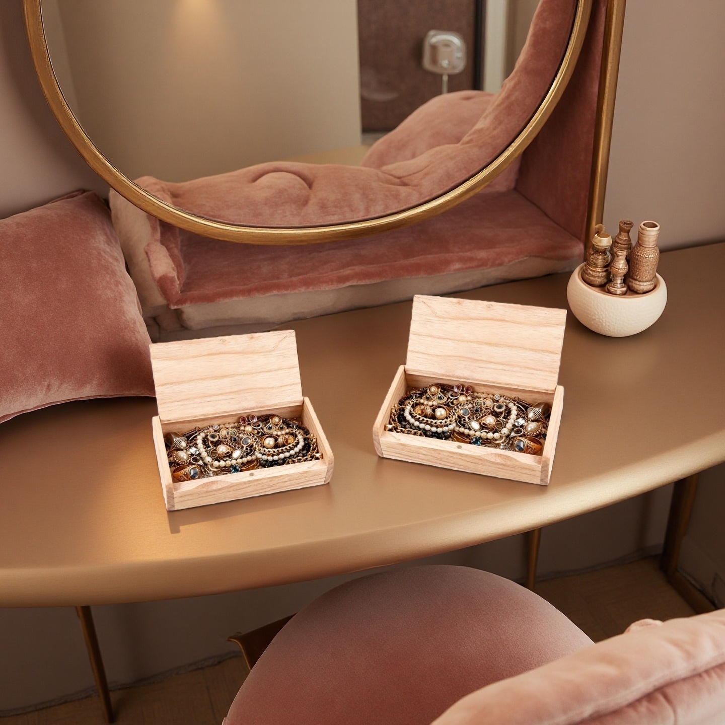 Vintage Wooden Jewelry Box, Portable Organizer