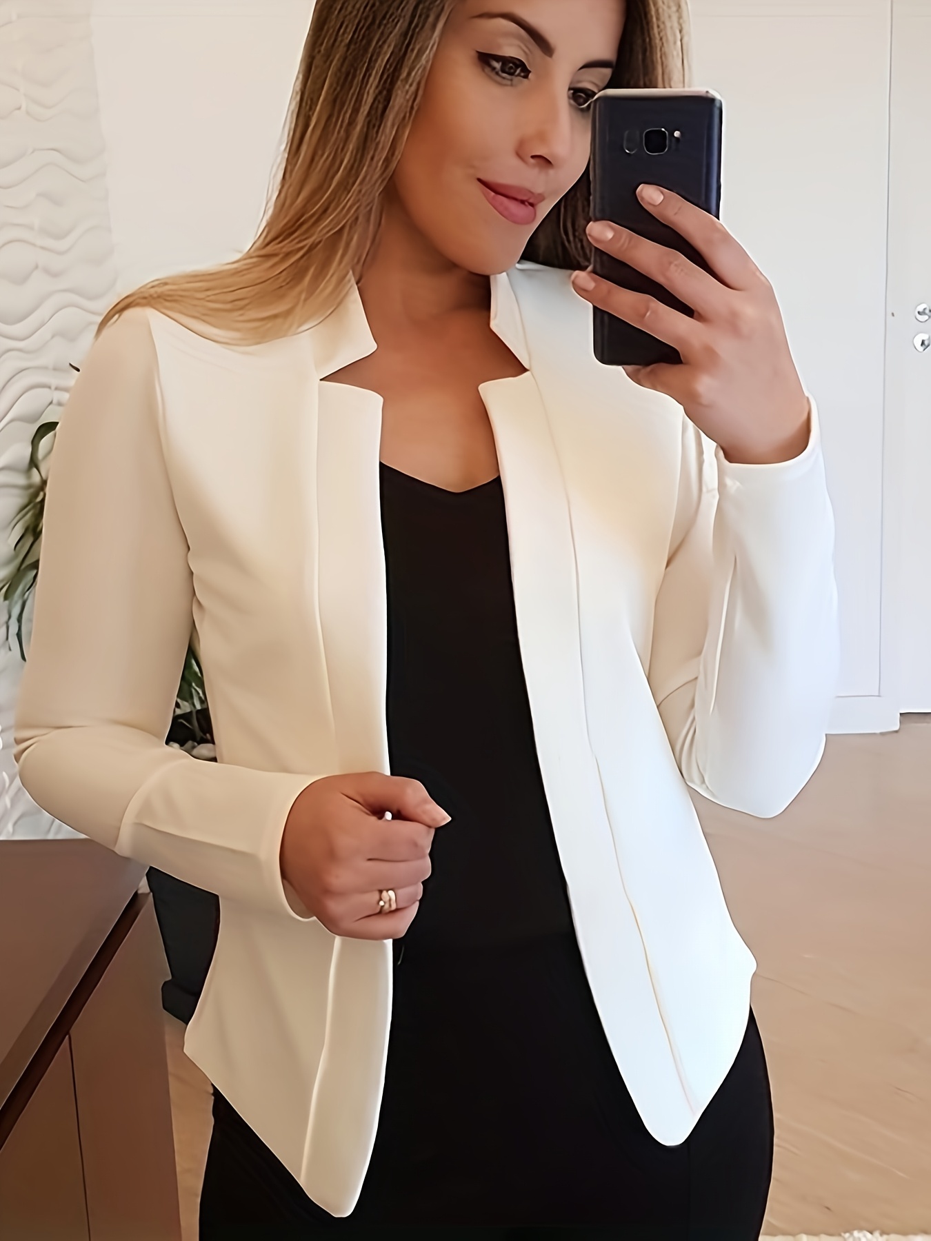 Women'S Lightweight Long Sleeve Casual Blazer - Solid Color Notch Lapel Jacket for Spring & Fall, Versatile Office & Casual Attire, Spring Outerwear, Sophisticated Style, Notch Lapel Design