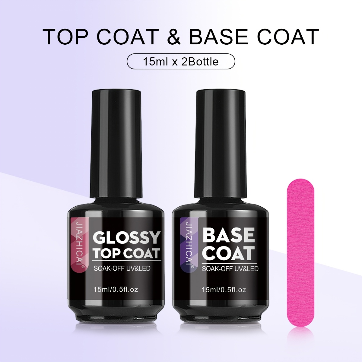 Image of 15ml Base Coat And Glossy Set, Long-lasting Gel Polish Kit With Nail File, 40+ Days Durable Nail Art Supplies For Manicure