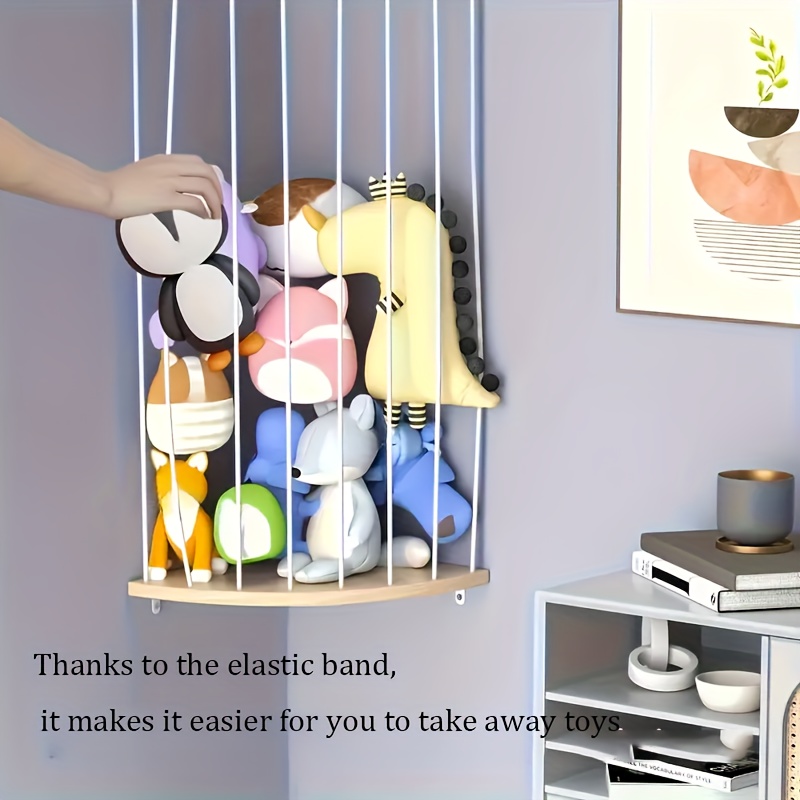 Adjustable Wooden Toy Storage Hammock, Wall Mounted Organizer for Stuffed Animals