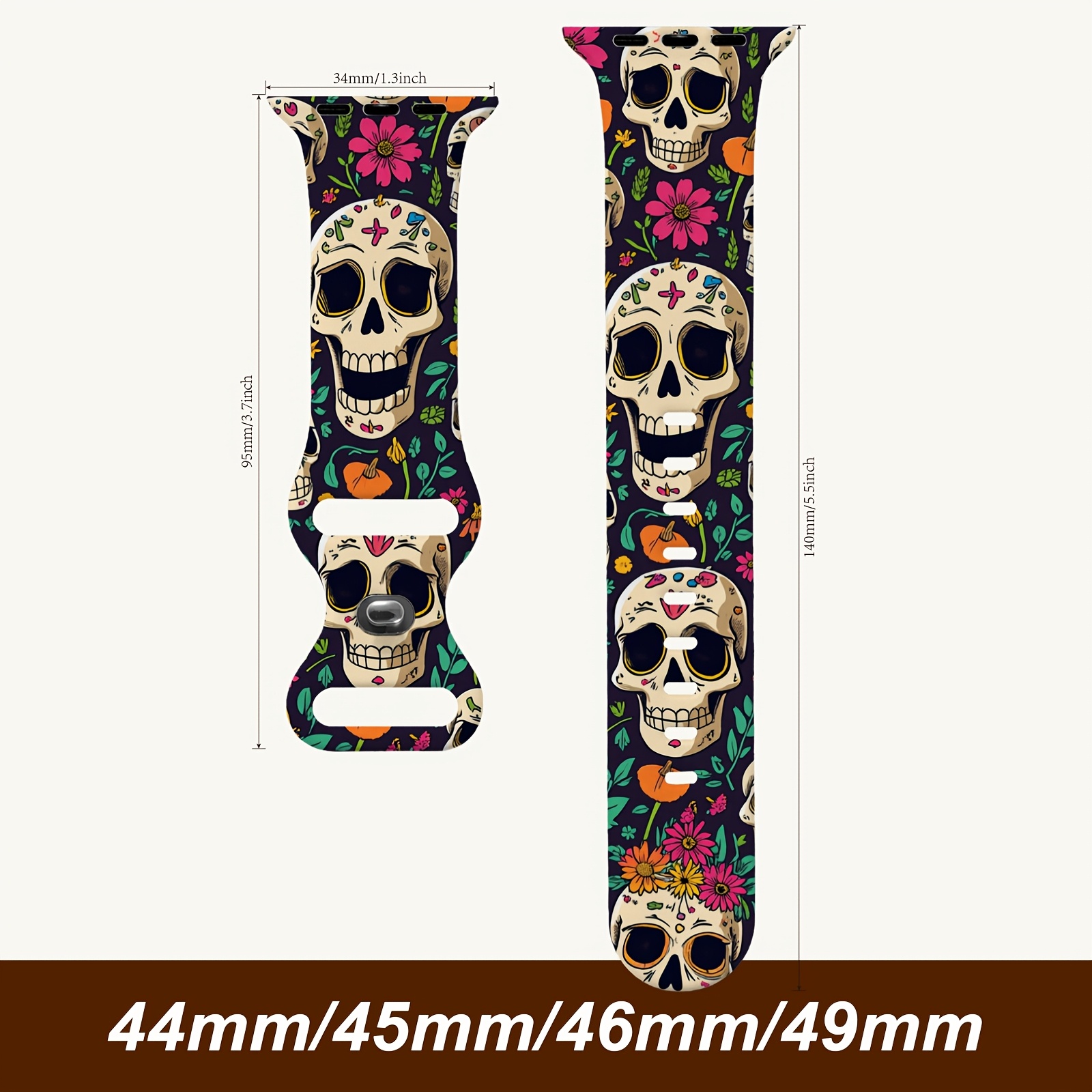 TEMU Watch For - Skull & Soft Silicone Strap, Inspired, Water-resistant Quick-release Clasp, Compatible With Series 8/9/10/se/ultra 1/2/3