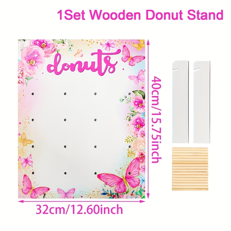 1 Set,pink Wooden Donut Stand,32*40cm,wedding Party Doughnut Cake Decoration,birthday Party Dessert Display Decor, Shower Party Supplies, Theme Party Display Stand,party Table Centerpiece Decoration
