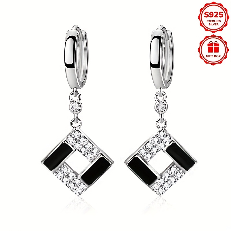 TEMU Crochets d'oreilles en argent 925 brillants et polyvalents, haut de gamme avec fermoir. , élégantes et stylées, parfaites pour les tenues