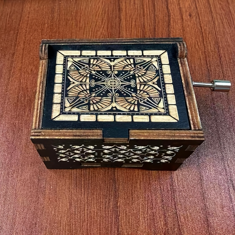 Image of 1pc Vintage Laser-engraved "" Music Box - Hand-crank Mechanism, Stainless Wedding/anniversary/birthday Gift For Women, Mom, Wife - Laser-engraved Romantic Message & Melody, No /electricity