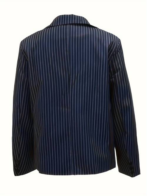 mens blue striped suit jacket light business regular fit machine washable notch lapel for business dinners office wear spring nontransparent fabric