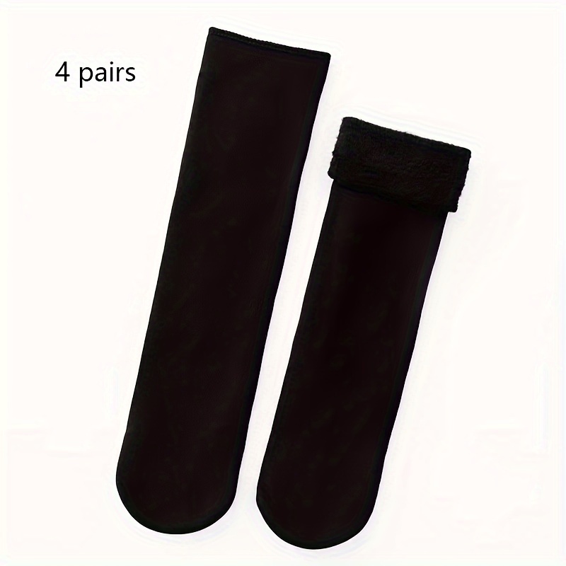 TEMU [popular ] 4 Pairs, Warm Knit Polyester Socks, All Season Lining, Warm Solid Color, Machine Washable Midsole Cold Resistant Socks