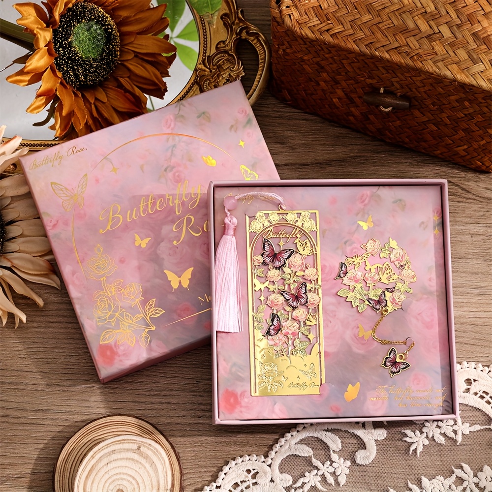 Image of 2pcs Bookmarks With Metal Chain, Vintage Golden Hollow Bookmarks Set, Birthday Gifts, Planner Accessories Stationery Supplies For Book Lovers Writers Readers Reading School & Office Work