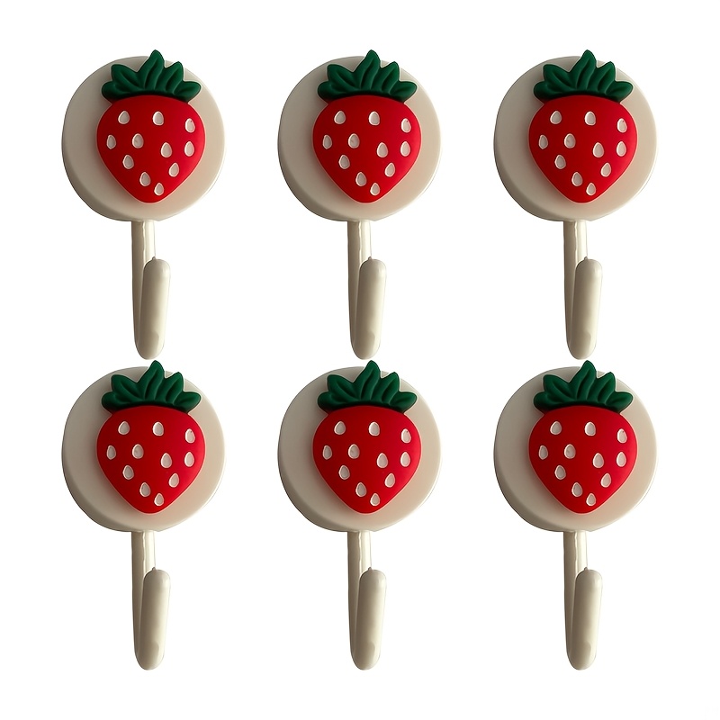TEMU 6pcs Strawberry Hooks, Fashionable Strawberry Hook Adhesive Hooks, Home Wardrobe Decor Key Bathroom Kitchen Wall Small Hooks, Utility Hooks