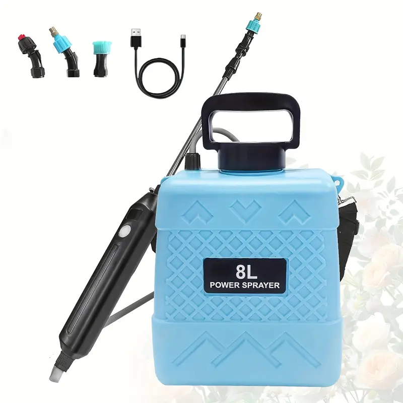 1 32 2 11 gallon usb rechargeable sprayer shoulder strap electric spray bottle with adjustable nozzles portable electric watering can 1500mah battery spray nozzles adjustable strap blue suitable for garden agriculture watering fertilizing details 1