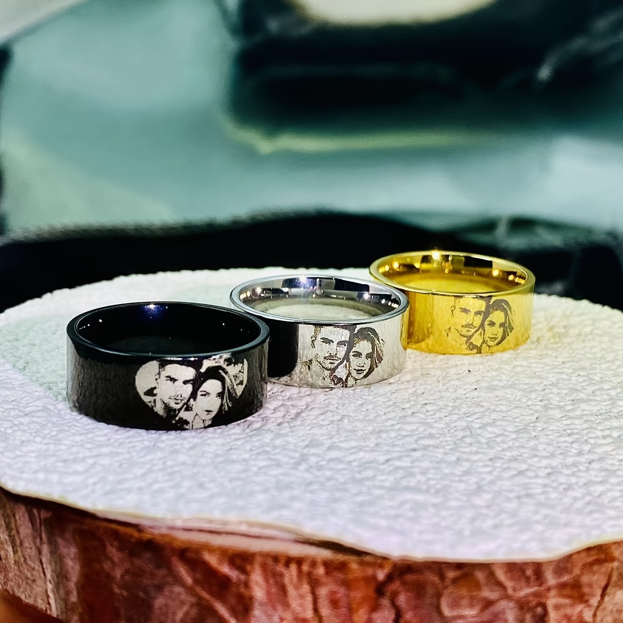 Personalized Picture Ring Engraved Custom Image Polished Durable Couple Family