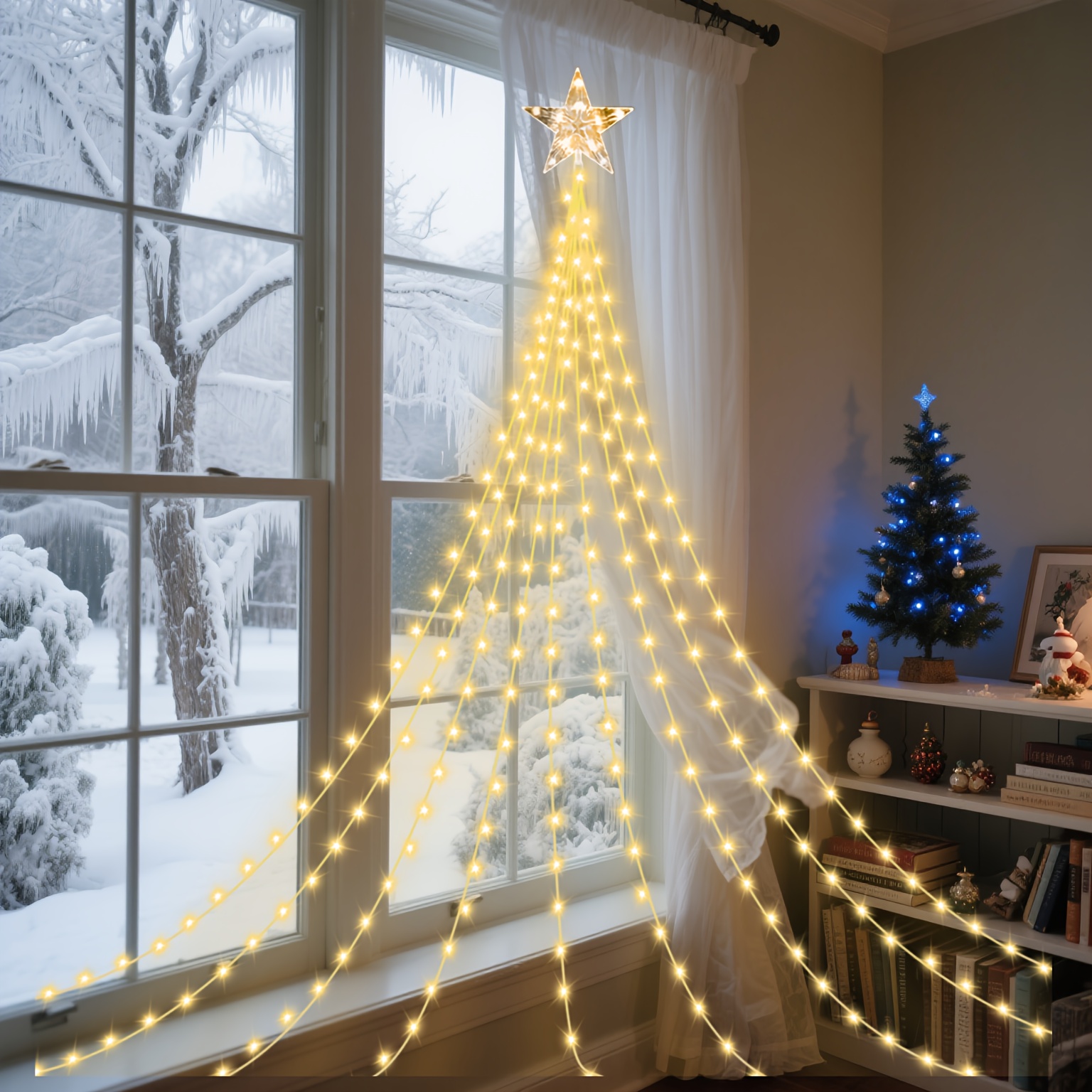 TEMU 1pc, Waterfall String Lights, 8 Lighting , Indoor And Outdoor Decorative Lights, Ideal For Porch, Garden, Bedroom, Fireplace, , New Year,
