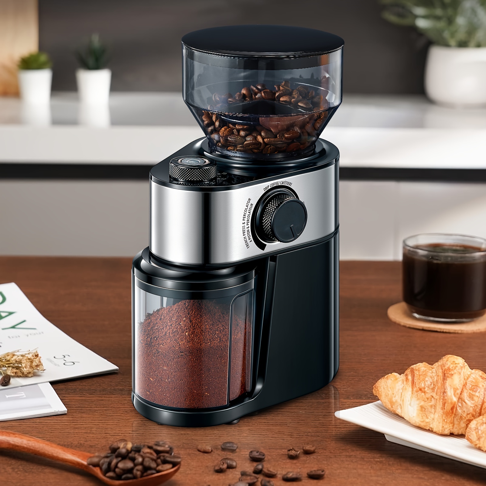 

Coffee Grinder, Burr Coffee Grinder With 18 Precise Settings, 2-14 Cup Electric Grinder For Espresso, , & Pot, Black