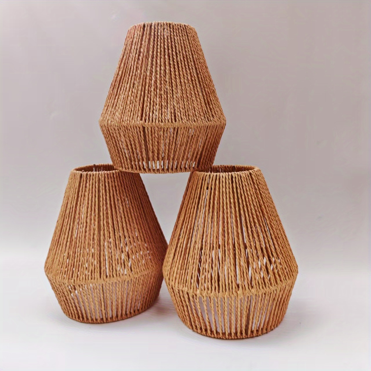 Image of 1pc/3pcs Vintage Style Hand Woven Lampshade | Natural Rattan Woven Lampshade For , Restaurant, Bar Atmosphere Decoration | Traditional Style, Non-electric Use