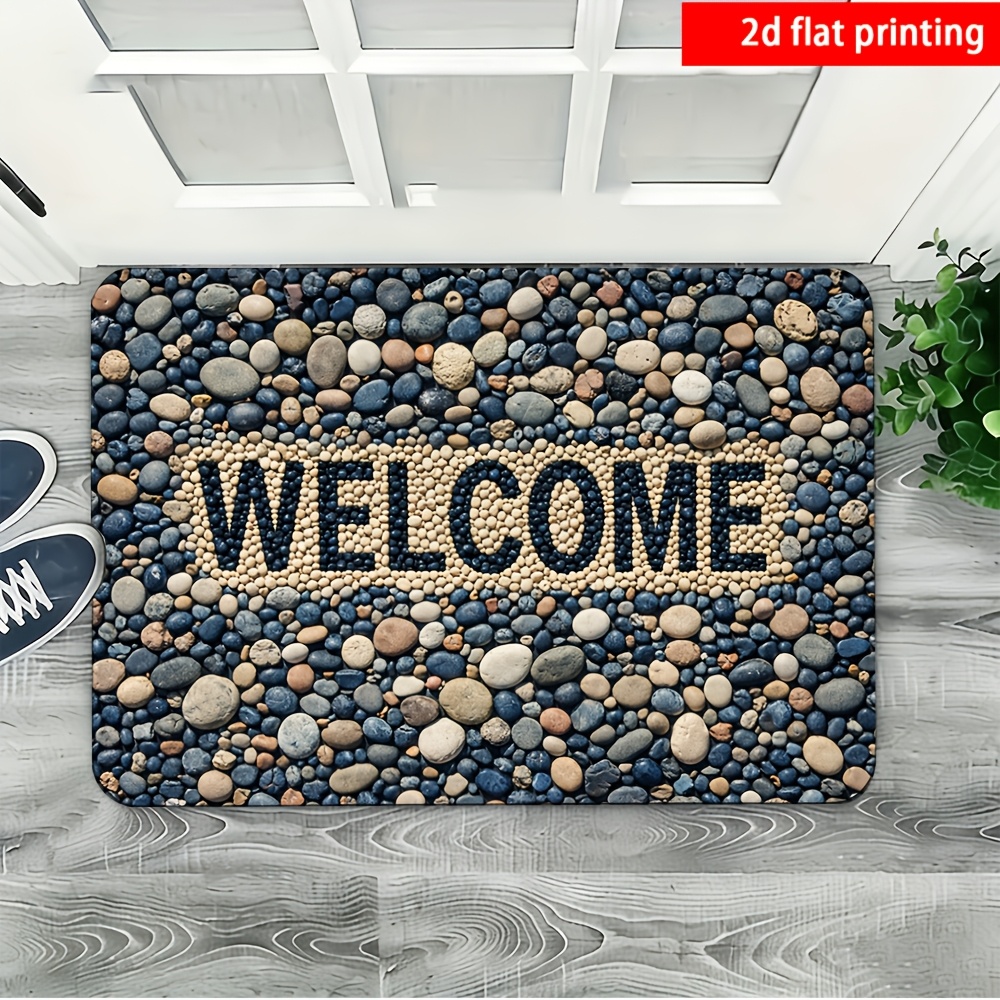 TEMU Doormat, Doormat 2d Flat Creative Pebble Spelling Welcome Doormat, Washable Rug With Non-slip Backing, Indoor And Outdoor Universal, Gift Home