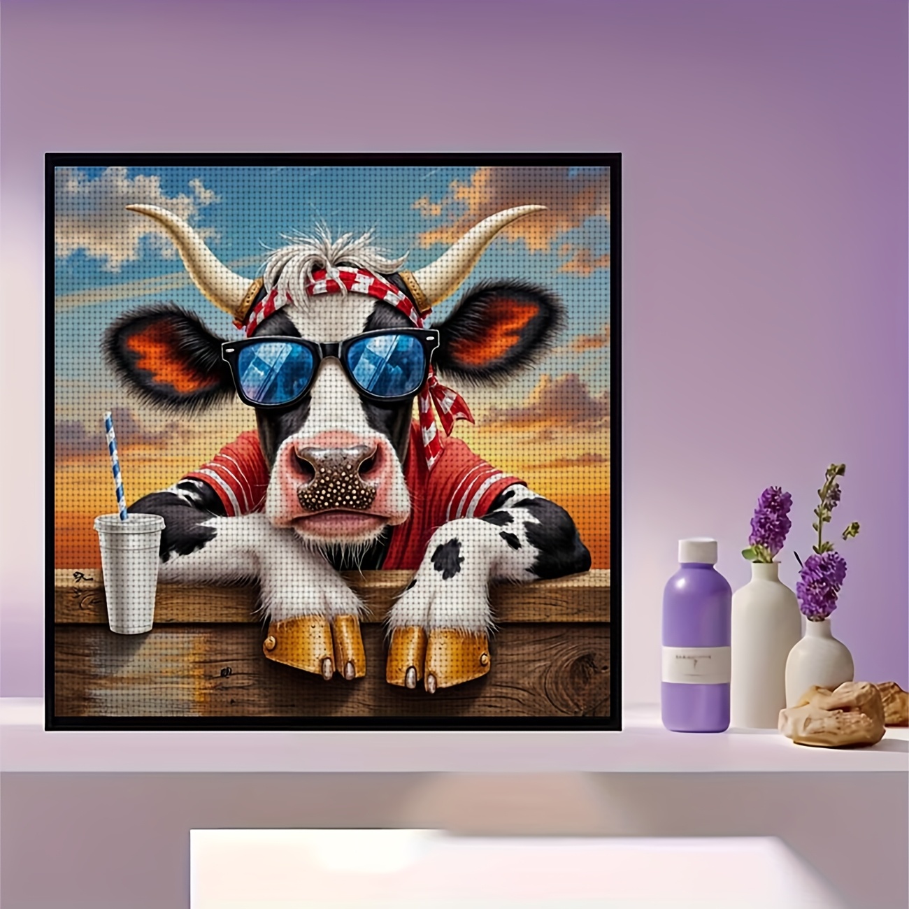 Printed DIY Cross Stitch Kit with Cow Design