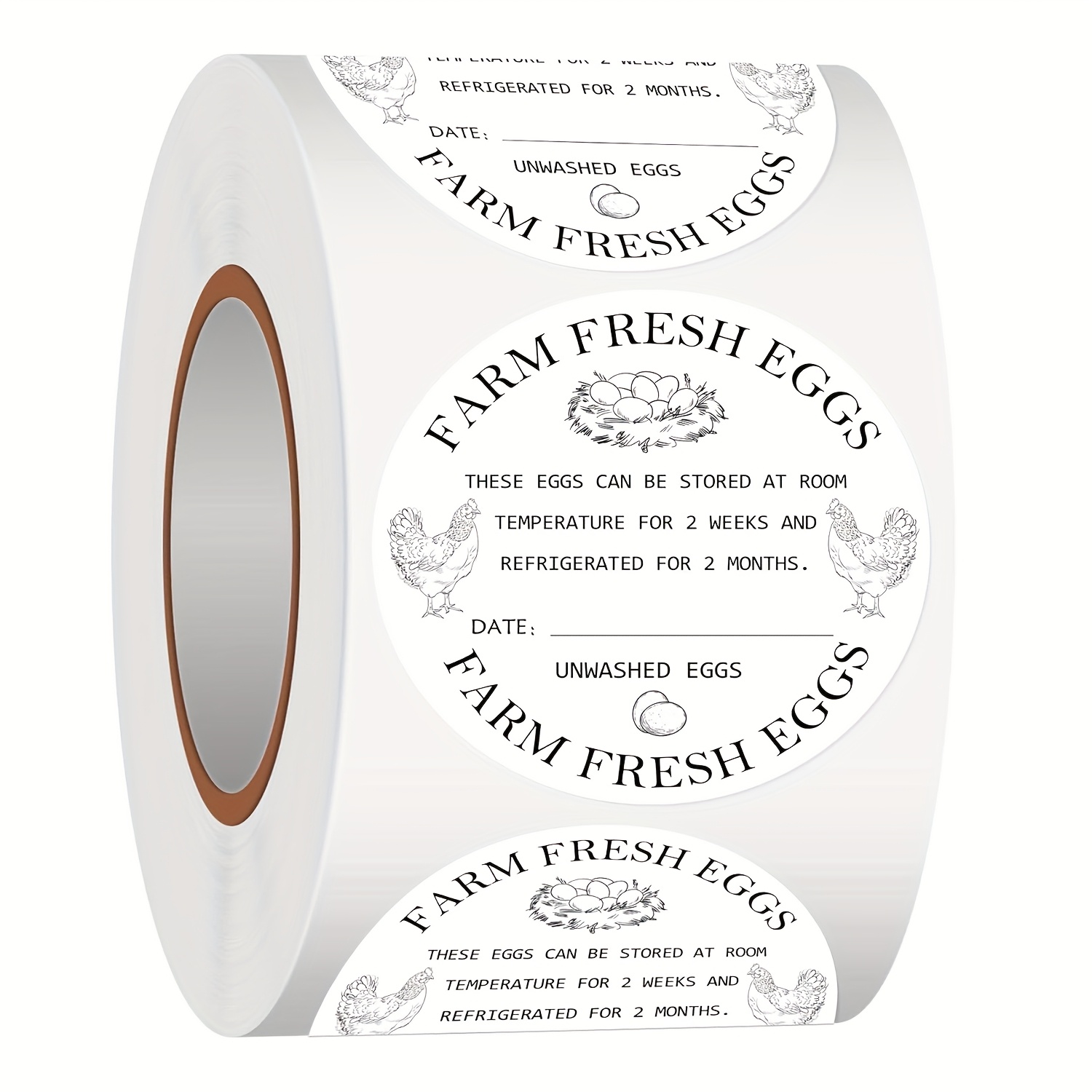 TEMU 500pcs Eggs Stickers - 2-inch Round Self-adhesive Egg Carton Labels Date, Eggs, Chicken & Duck Eggs, For Easy Organization, Egg Carton Labels,