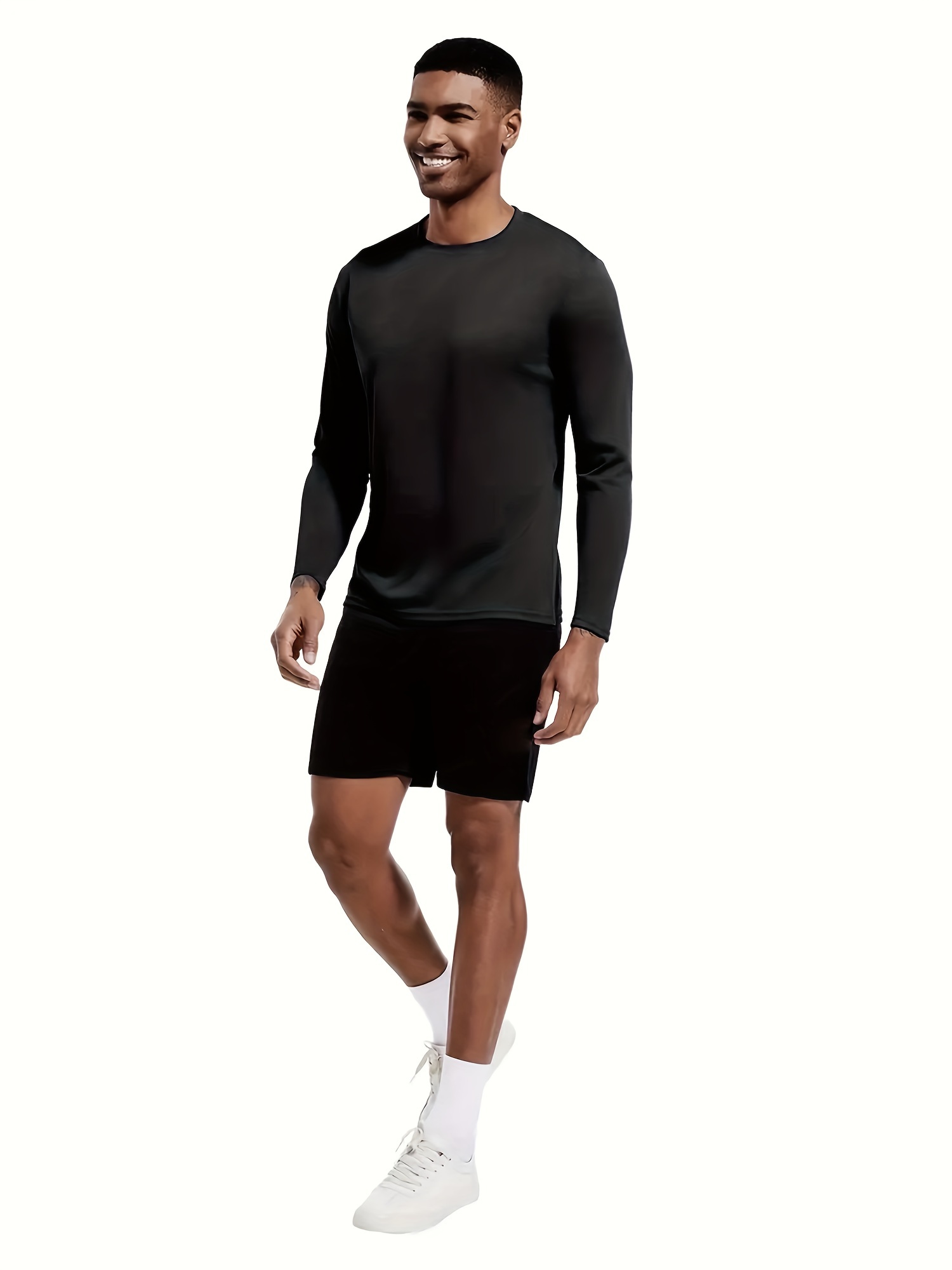 5 pack mens athletic long sleeve crew neck shirts quick dry polyester knit fabric solid     for running workout dining regular fit spring summer fall   military   black grey details 4