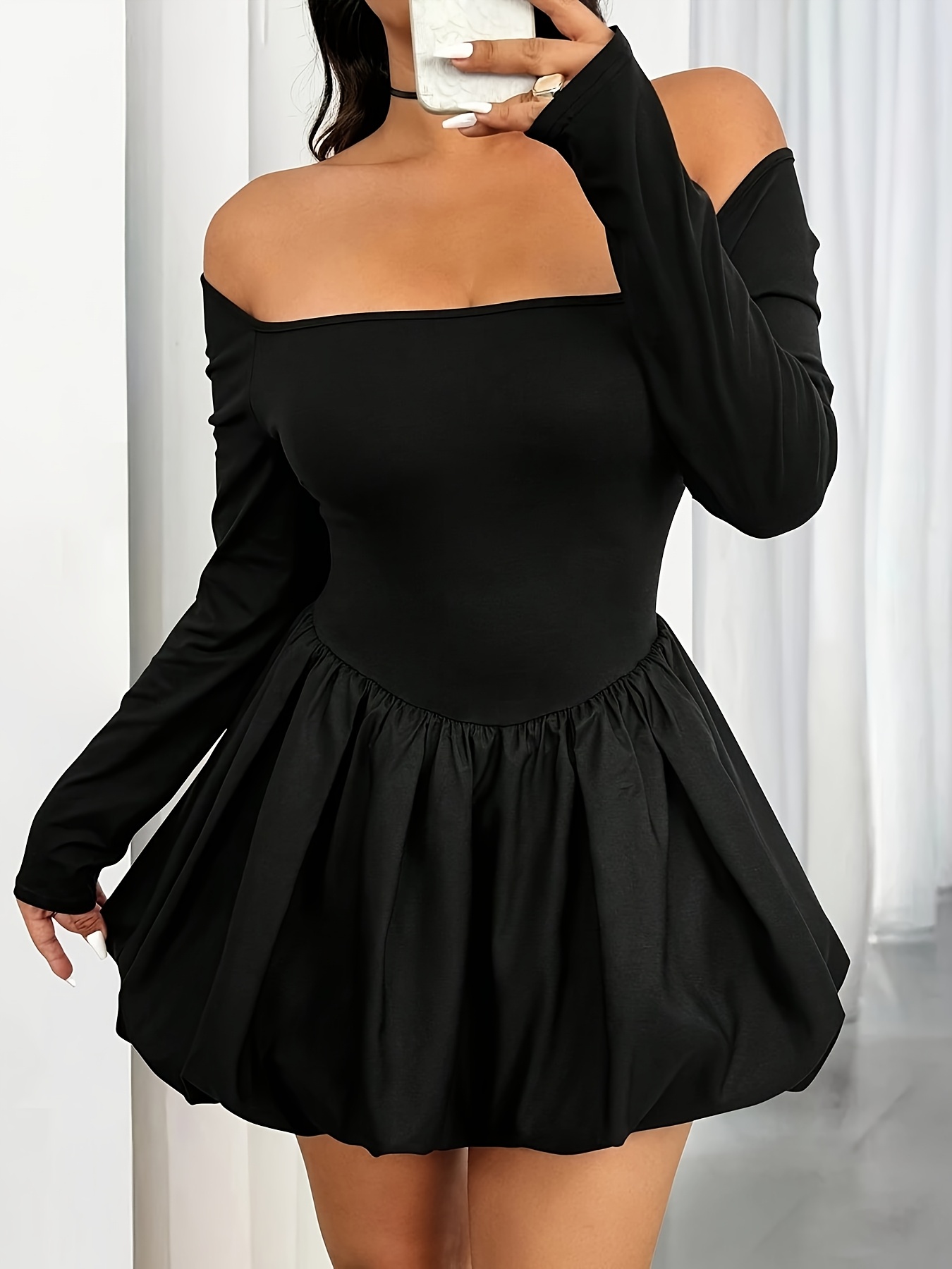 fit and flare cocktail dress long sleeve Jessica Angel 234 Short A Line Long Sleeve Cocktail Dress