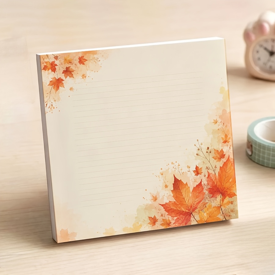 TEMU Cute Watercolor Fall Leaves Lined Non-sticky Notepad, Autumn Aesthetic Tear-off Memo Pad, Soft Pastel For Office School Desk Decor And Back To
