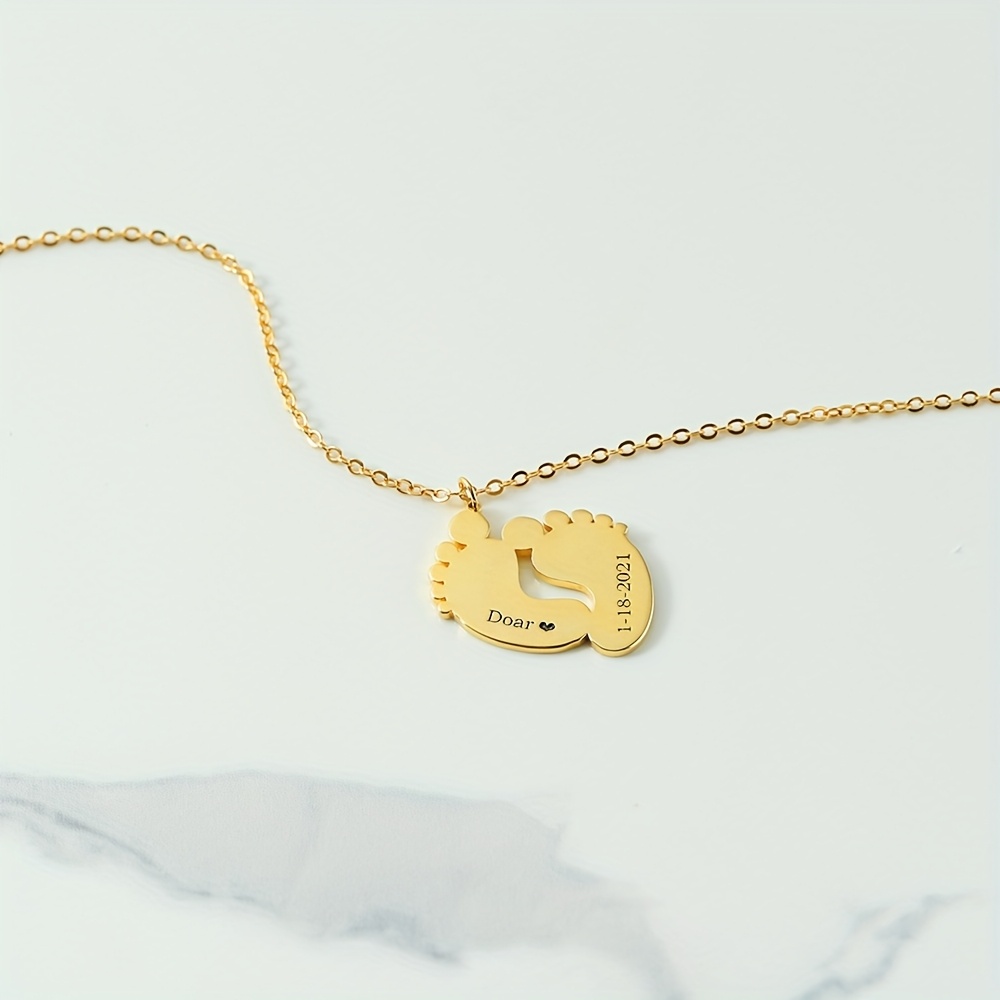 Personalized Custom Name Footprint Pendant Necklace