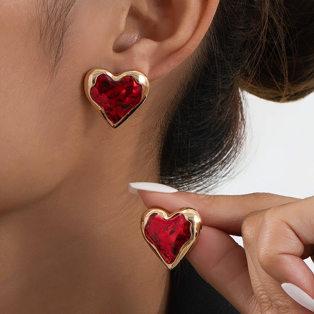 

Chic Heart-shaped Stud Earrings For Women - Zinc Alloy, & Party Wear, Valentine's Gift