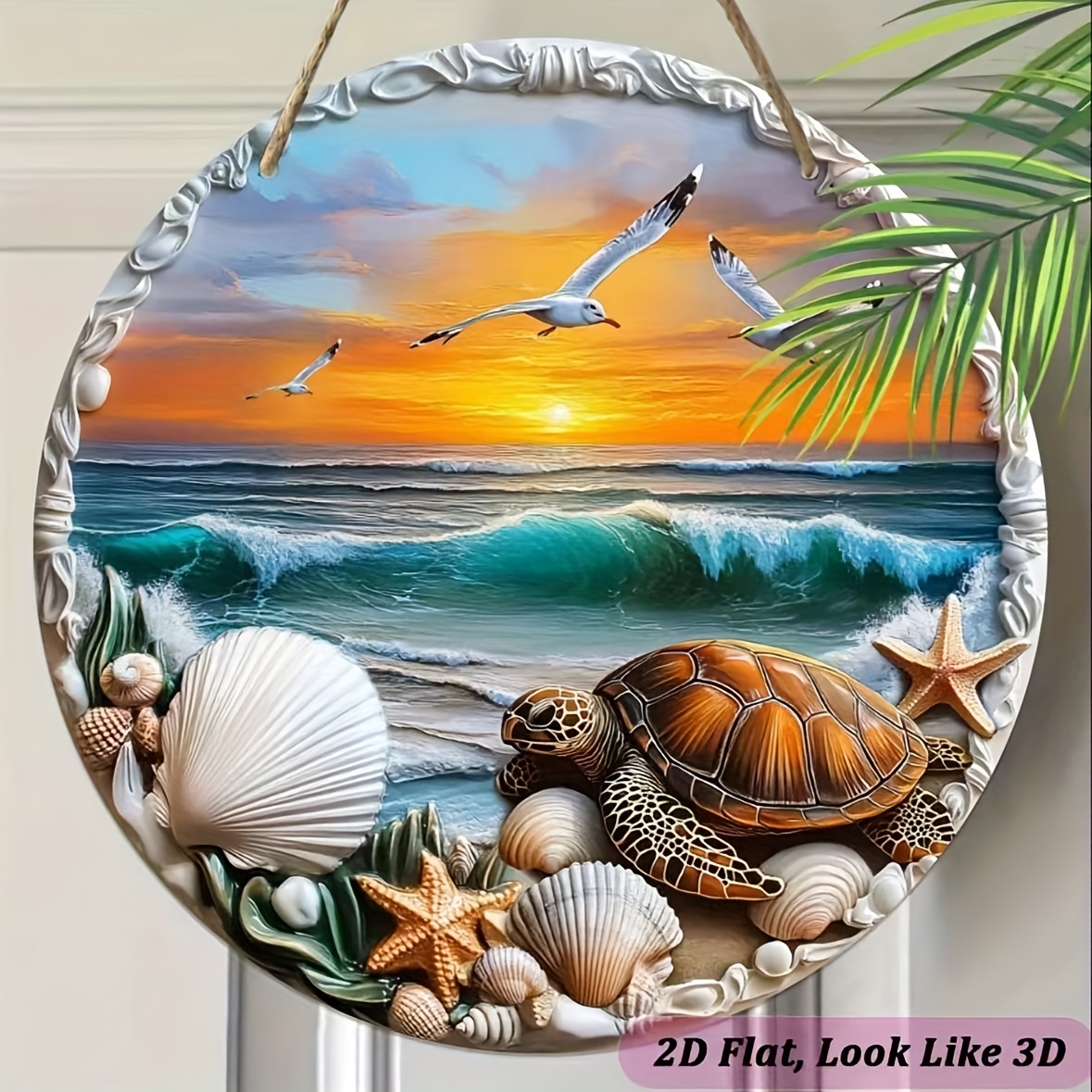 Image of 2d Flat - - Ocean Theme Signs, 7.87 Inch , Shells And Starfish Design - Home, Office, Classroom, Garage, Wall Decoration - Party Decoration 2d Printing, Door Hanger, Ideal For Room Decoration