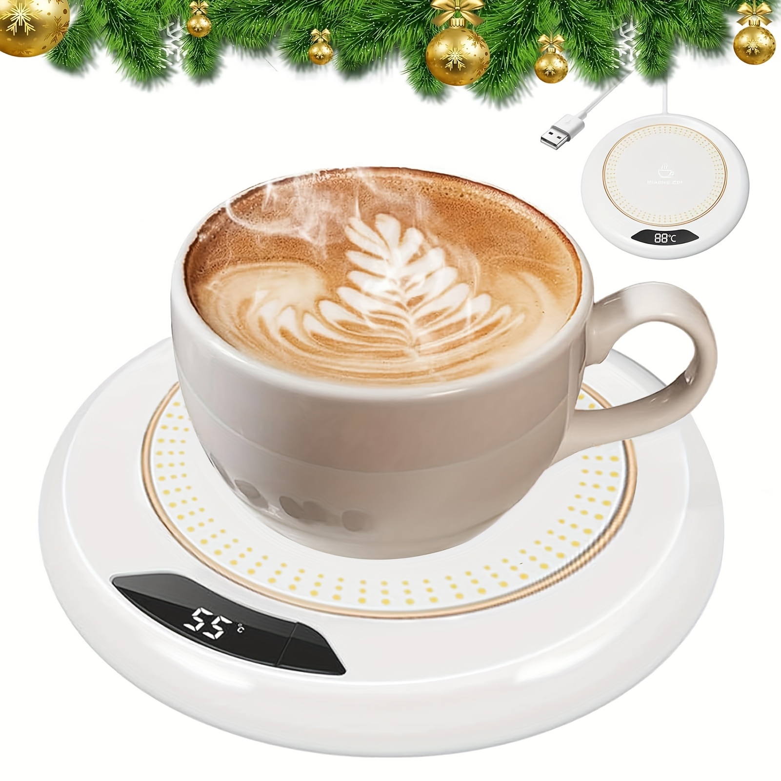 3-Temperature Adjustable Smart Heating Pad for Coffee & Tea - USB-Powered 55°/56°/57° Precise Control, Auto Shut-Off Safety, 8-Hour Timer, Compatible with Travel Mugs, Home & Office Use, Userfriendly Design | Safe Heating Element, Portable Heater
