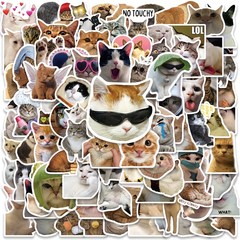 Image of 100pcs Funny Cat Meme Vinyl Stickers, Creative Diy Stickers, For Cup Refrigerator Book Luggage Table Helmet Skateboard Camera Guitar Laptop Phone Decals