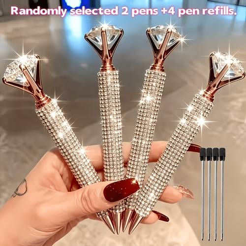 6 diamond ballpoint pens 2 pens 4 refills sparkling office supplies creative gift writing pens suitable for teachers and students teacher gifts professional pens fashionable writing high end