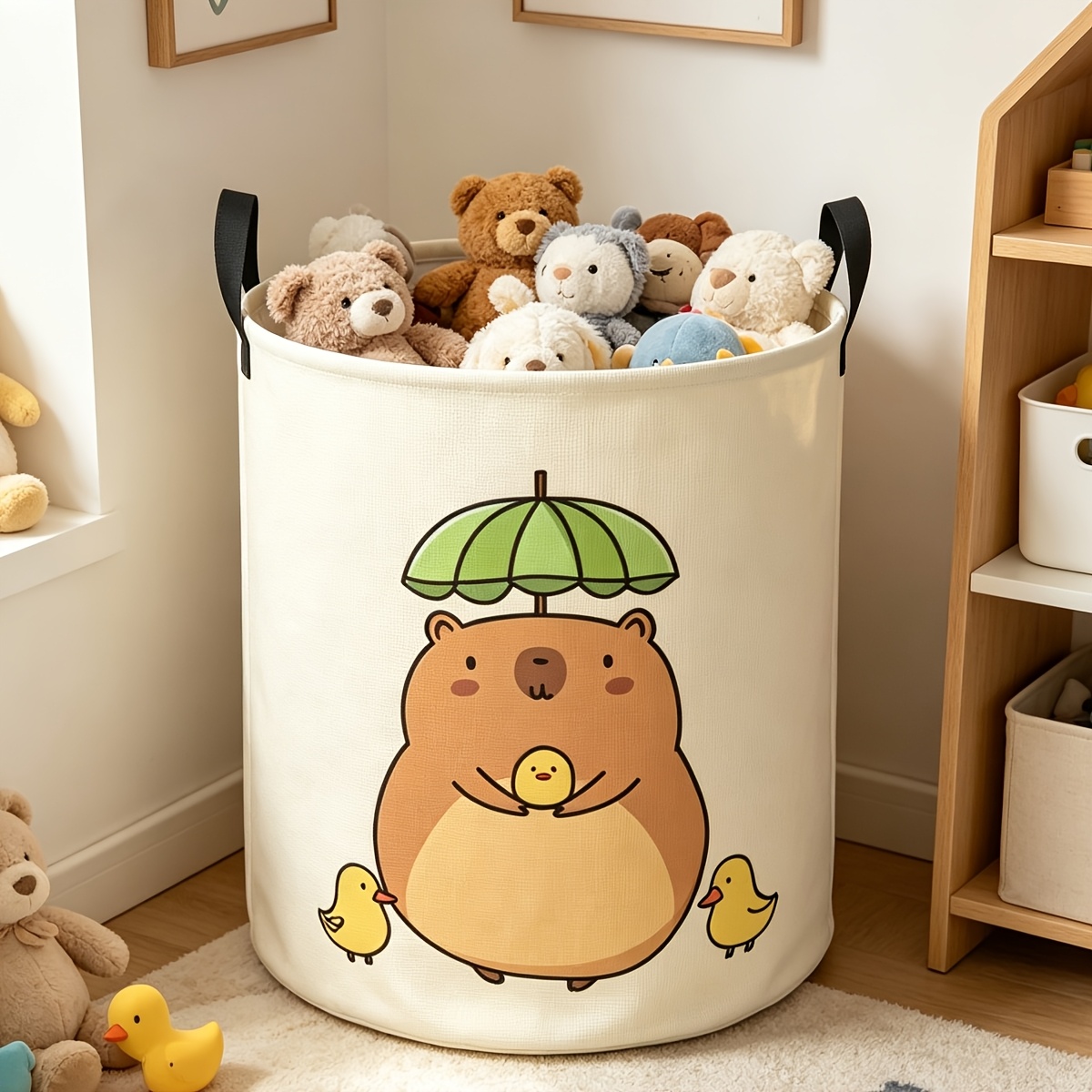TEMU 1pc Capybara Laundry Basket With Handle - Collapsible Round Hamper Suitable For, Bathroom, Room Storage, Capybara-shaped Collapsible Clothes Bin