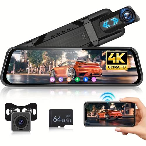 4k dash cam front and rear 9 66 inch rear view camera with bsd 1080p rear camera with wifi dvr app control night 64gb tf card dual dash camera for cars
