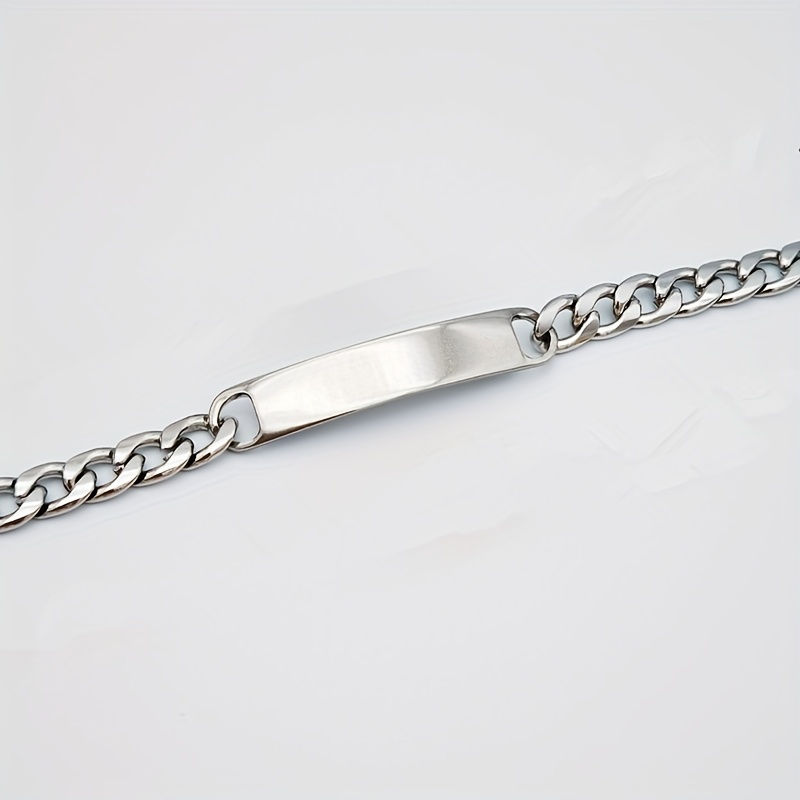 TEMU New Titanium 201 Stainless Steel Metal Curved Tag Bracelet/bangle, Nk Chain, Adjustable Size, Unisex, Customizable With Diy Text, Laser