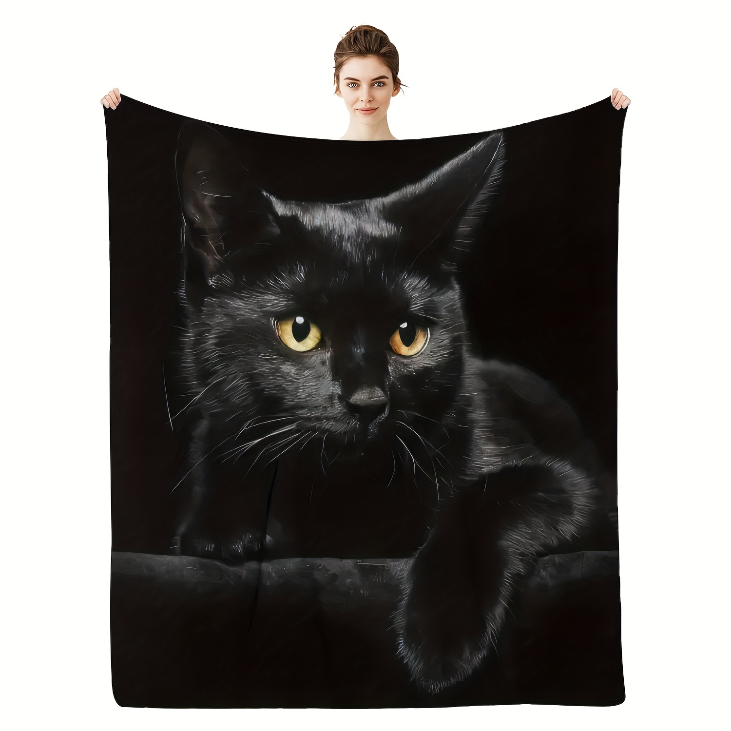 

1 Pcs Super Soft Black Cat Print Flannel Blanket - All Season Warm And Cozy Blanket - Perfect Nap Blanket Luxurious Sofa, Bed, Camping And