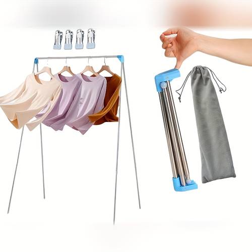 a portable telescopic clothes rack travel hanger is easy to carry folding stainless steel telescopic clothes rack