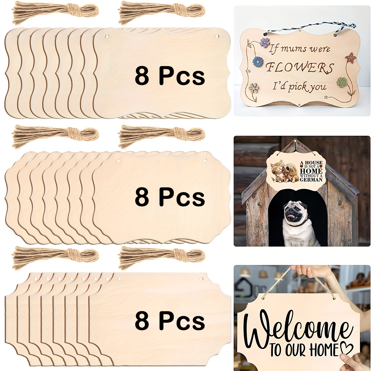 Image of 24pcs Of Wooden Blank Tags, Blank Wooden Boards With Ropes, Handicrafts And Decorations, Suitable For Home Decor, Crafts, Gift , Laser Cutting