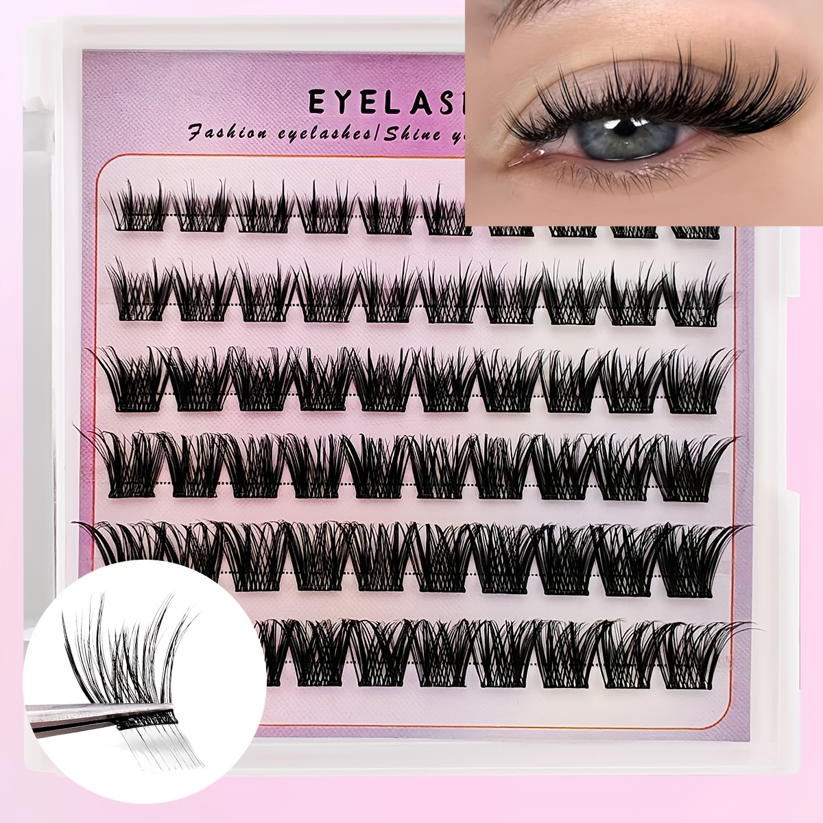 Image of Self Adhesive Eyelashes 60 Clusters Individual Lash Extensions - Cat Eye And Anime Look, With Cross And Cluster Fluffy Effect, C/d , Length 8-16mm, Easy Application For Beginners