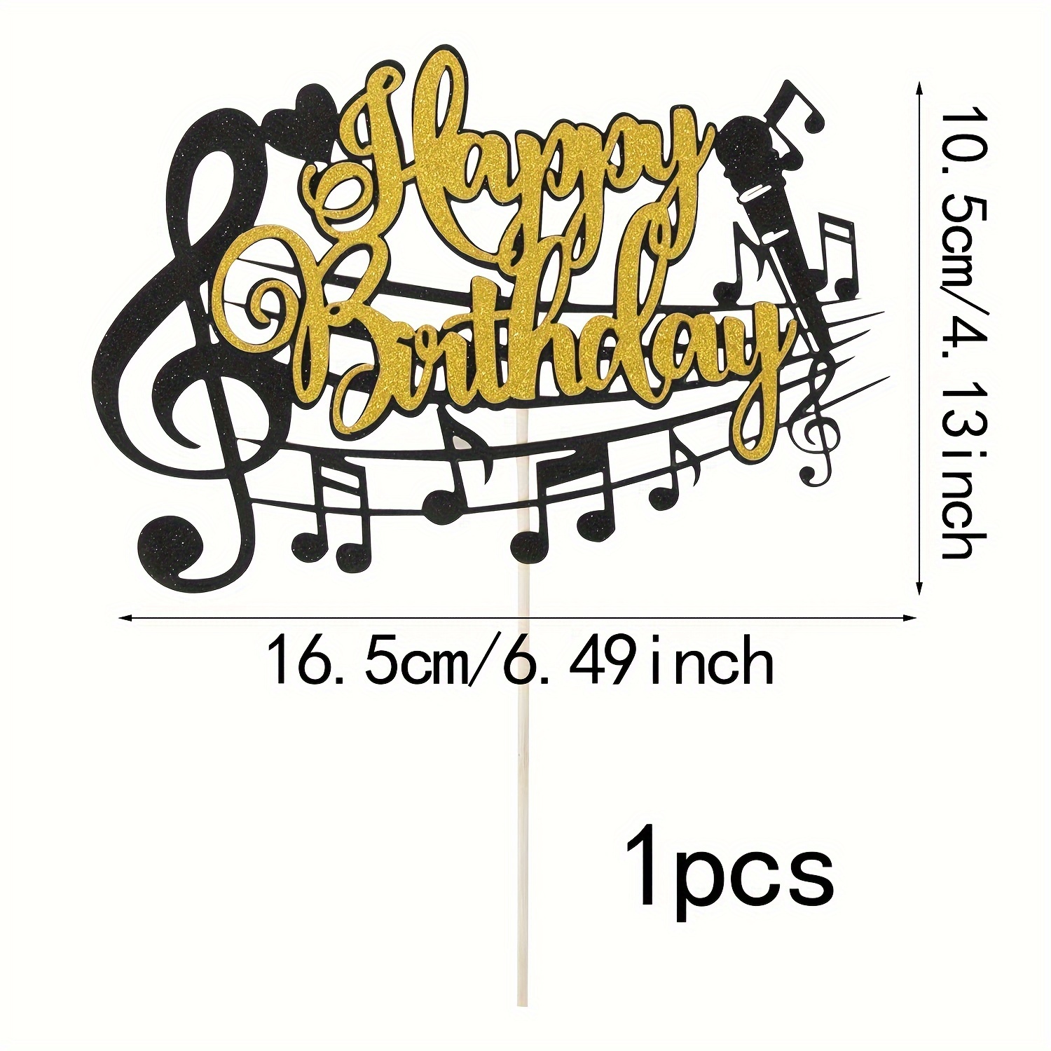 Klavier Happy Birthday Tortenaufsatz – Schwarz-Gold Glitter, Musik-Thema Für Geburtstagsparty