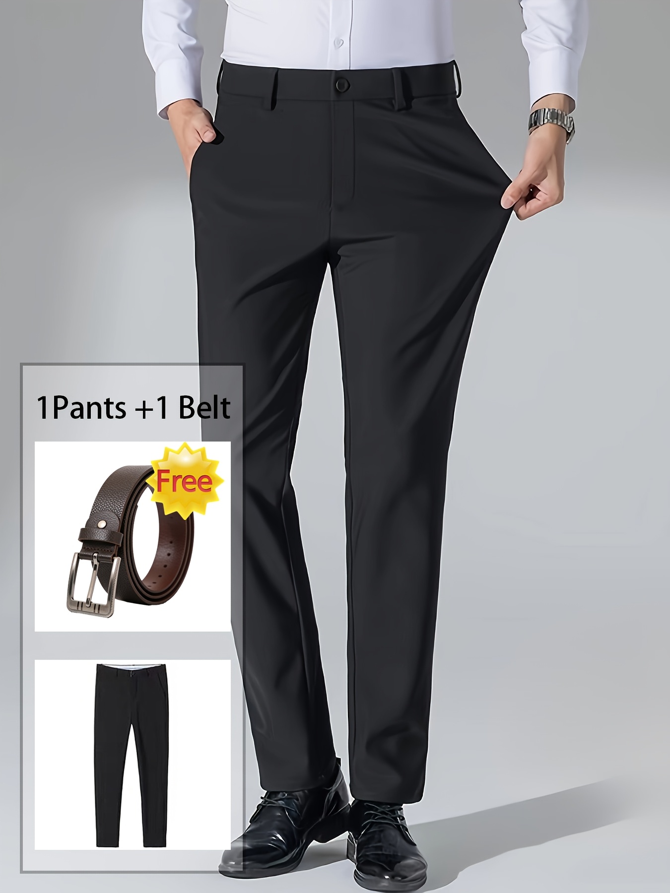 Men's Professional Business Trousers, Stretch, Wrinkle-resistant and Iron-free, Formal & Casual Loose Straight-leg Suit Pants, Versatile for Office Workers, Ideal Gift for Work Wear