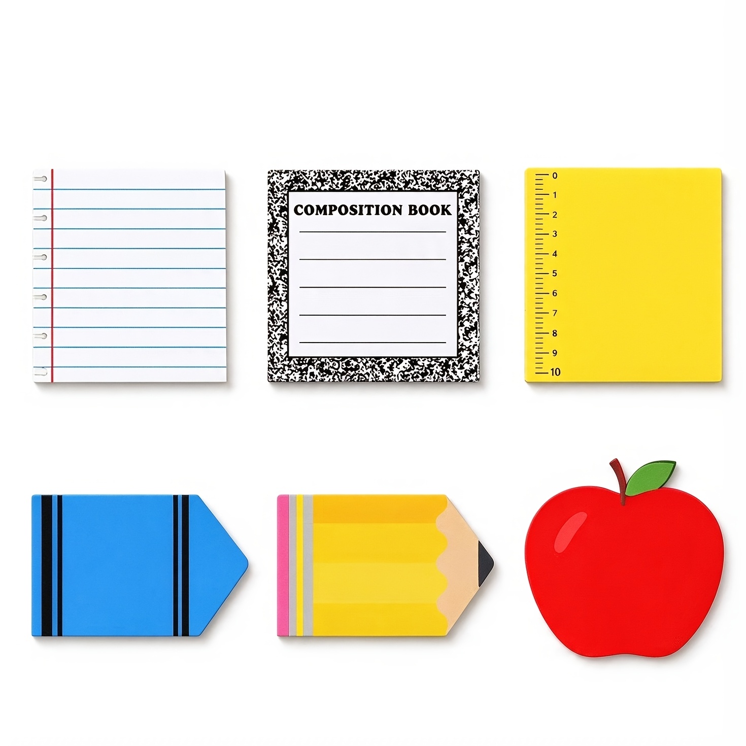 TEMU Lot de 6 blocs-notes autocollants 180 feuilles, mignons pads mémo auto-adhésifs avec motif de règle, bloc-notes coloré pour fournitures