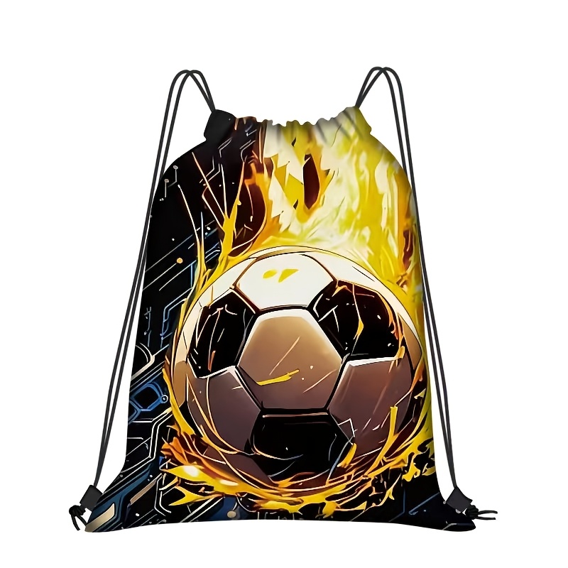 TEMU 1pc Golden Soccer Drawstring Bag, With Practical Pockets For Portability, Suitable For Gym, Yoga, Travel, Fitness And Sports Backpacks, Outdoor
