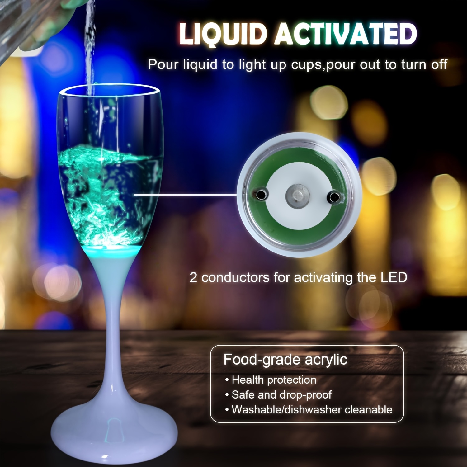 led light up cups wine champagne flutes set of 6 party favors adults colored plastic champagne flutes drinking glasses glow in the dark colorful glowing cups for birthday christmas halloween weddings details 3