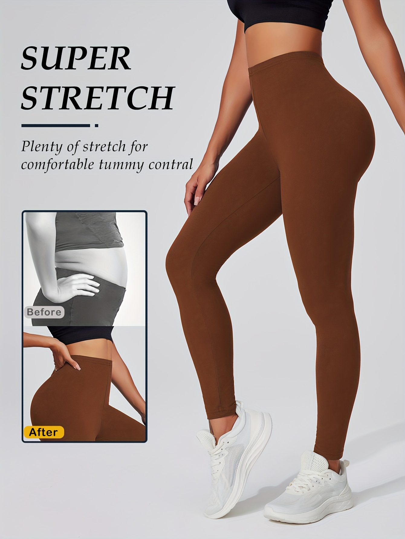 Women's High Elasticity Activewear Full-Length Leggings, Solid Color, Soft Knitted Fabric, Women Fitness Apparel Suitable For Autumn