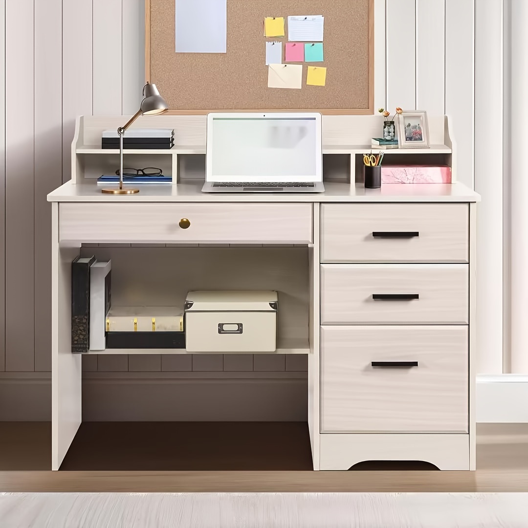 

Computer Desk With Drawers And Hutch, Farmhouse Home Office Desk Writing Table Wood Executive Desk Student Desk With File Drawer For Bedroom, Small Space