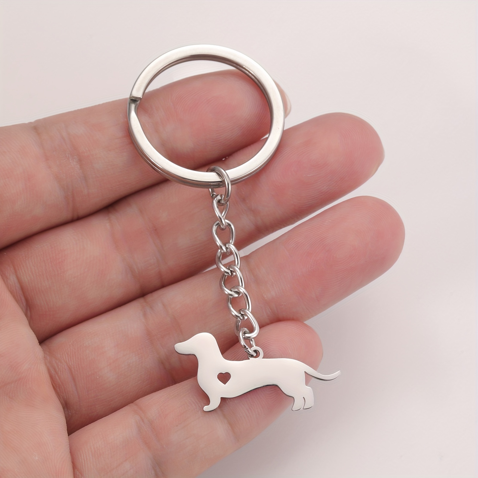 TEMU Nuovo Portachiavi in Acciaio Inossidabile con Ciondolo a Forma di Dachshund a Cuore Vuoto per , Borse, Portachiavi per Auto, Ciondoli, Piccoli