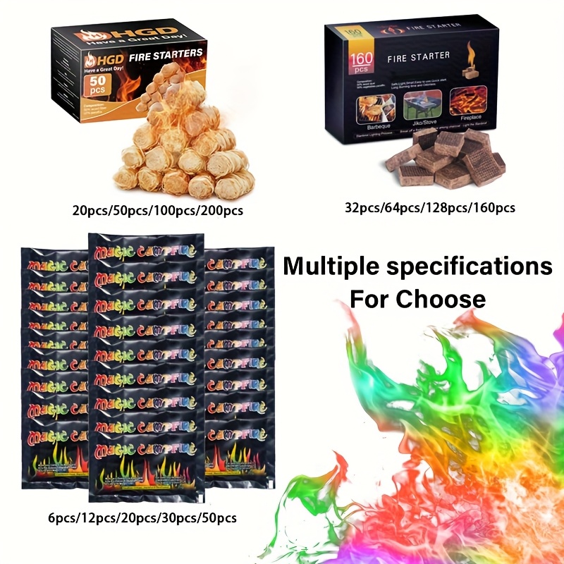 TEMU Multi-specification Smokeless Fire Starter Charcoal Starter Igniter, Magical Flame Color Changing Pack, Suitable For Courtyard Garden Outdoor Camping Party, - Fireworks For Halloween Vibes