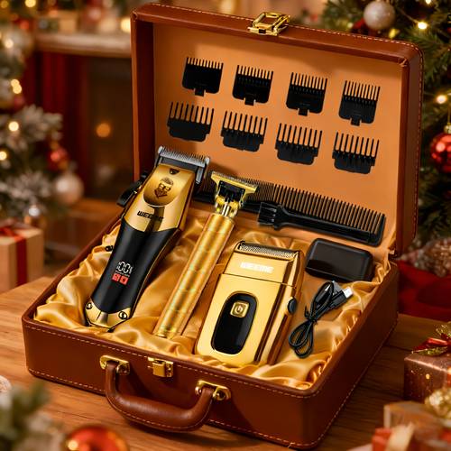 WEEME Tondeuse à Cheveux pour Homme Dorée et Bleue, Kit de Tondeuse, Tondeuse et Rasoir Rechargeable par USB, avec Peignes Guide et Brosses de Nettoyage, Coffret Cadeau de Toilettage pour Homme, Mari, Petit Ami, Papa, Cadeau de Saint-Valentin 1 pièce 2 pièces 3 pièces