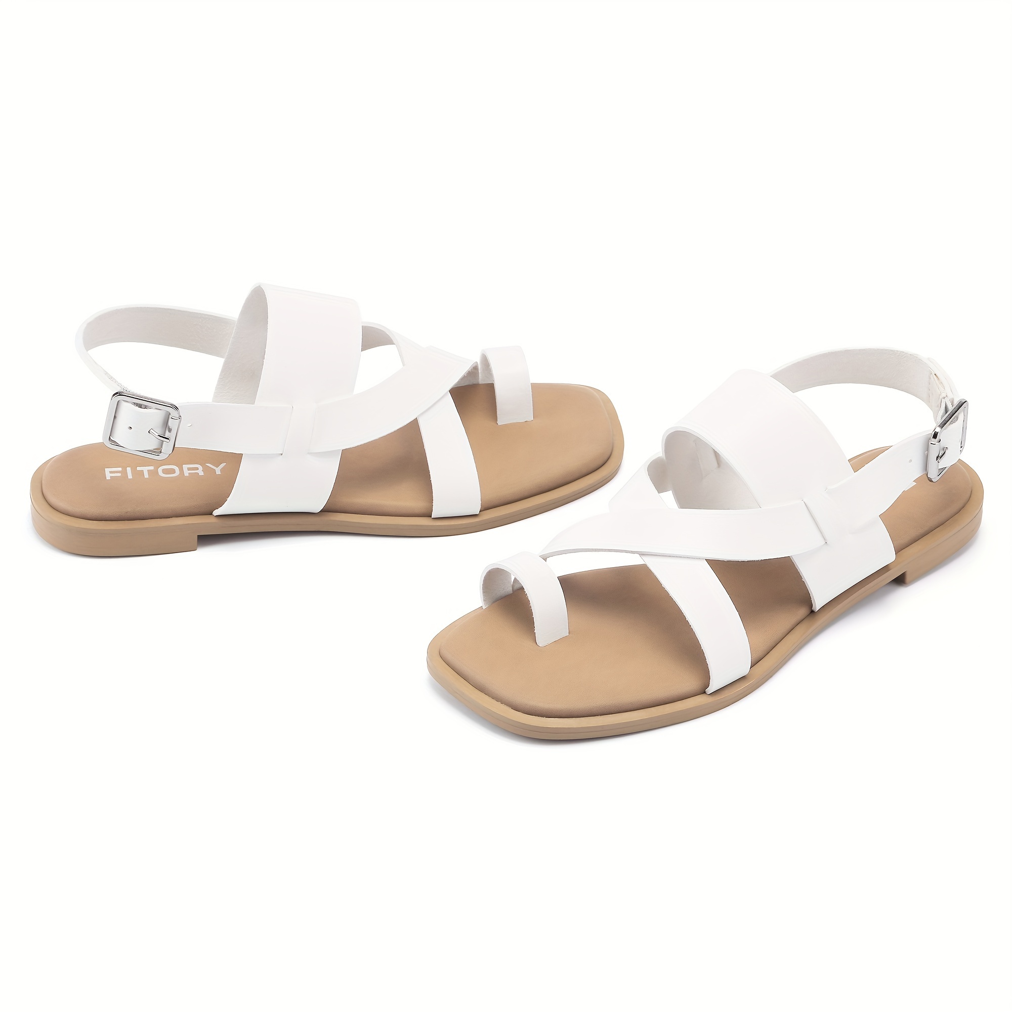 

Women's Flat Adjustable Strap Sandals, Casual Fashion Toe Loop Buckle Strap Shoes, Square Open Toe Summer Sandals